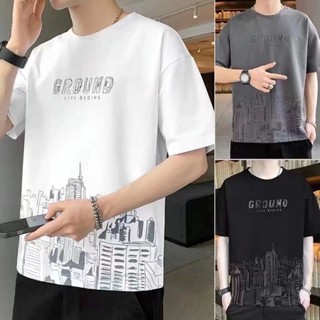 เสื้อยืดแขนสั้นลําลอง ทรงหลวม แบบเรียบง่าย แฟชั่นฤดูร้อน สไตล์เกาหลี และฮ่องกง สําหรับผู้ชาย