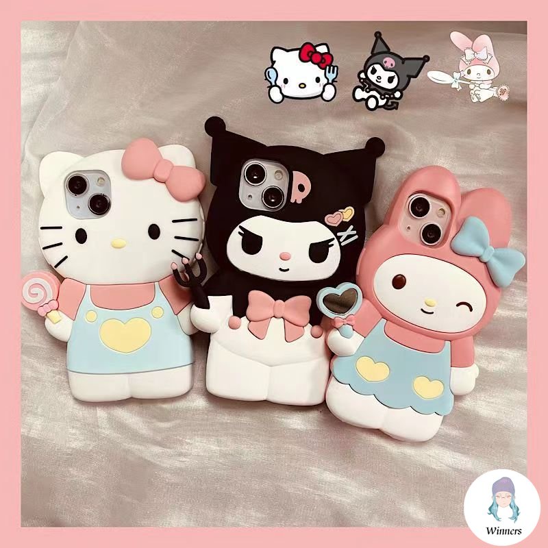 น่ารัก Kitty Cat Girls 3D Melody เคสโทรศัพท์สําหรับ IPhone 16 15 14 13 12 11 Pro Max 7P/8Plus X/XS กันกระแทกซิลิโคนเหลว Soft TPU ฝาหลังโทรศัพท์มือถือ
