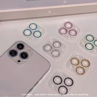 กระจกกันรอยกล้อง For iPhone 13 11 17 pro max Case iPhone 11 15 16 pro max 14 12 pro max 17 Air ชิ้นส่วนของกลิตเตอร์