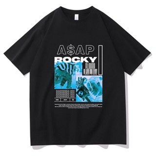 เสื้อยืด พิมพ์ลายกราฟฟิค Asap Rocky สไตล์ฮิปฮอป แนวสตรีท ทรงหลวม สําหรับผู้ชาย KImdki80FPhhnl06