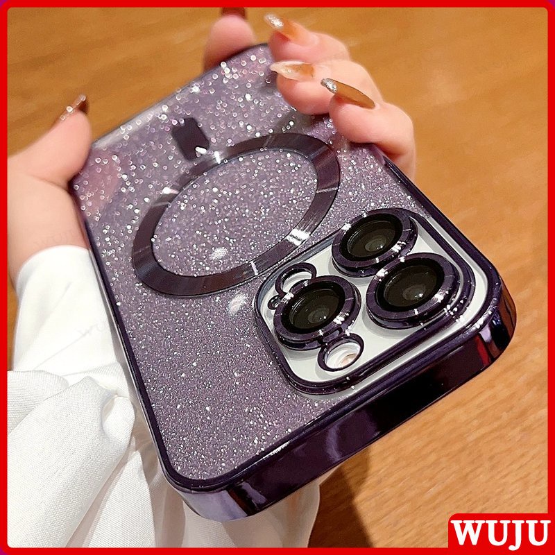 ซื้อ Wuju เคสโทรศัพท์มือถือแบบนิ่ม กันกระแทก แต่งกลิตเตอร์ พร้อมที่ชาร์จแม่เหล็ก สําหรับ iPhone 14 13 12 11 15 Pro Max