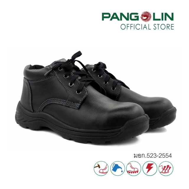 💐CC [ลด 49%] Pangolin(แพงโกลิน) รองเท้านิรภัย/รองเท้าเซฟตี้ พื้นพียู(PU) แบบหุ้มข้อ รุ่น0027U สีดำ