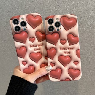 【ตาเปล่า 3d】เคสซิลิโคนนิ่ม IPhone 6S 7 8 Plus SE XR XS Max 11 12 13 14 Pro Max เคสซิลิโคนเหลว หัวใจสีแดง