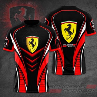 F1 Ferrari เสื้อยืดลําลอง แขนสั้น คอกลม พลัสไซซ์ เหมาะกับการเล่นกีฬา