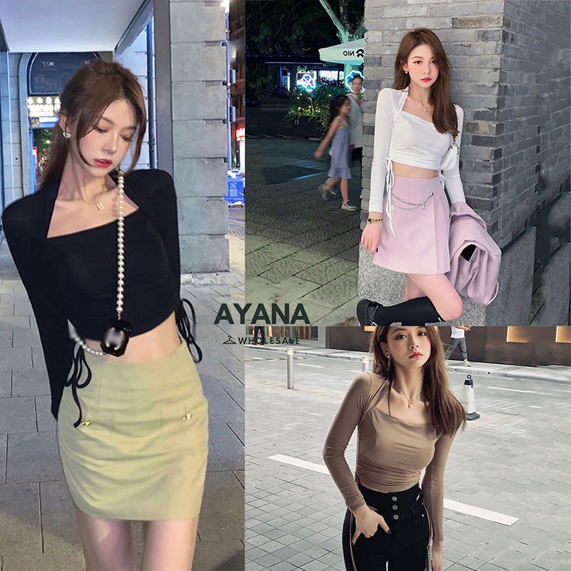 ครอปแขนยาว ทรงเข้ารูป เสื้อยืดรัดรูปสีพื้น เสื้อครอปคอเหลี่ยมสุดแซ่บ เสื้อผ้านุ่ม สวมใส่สบาย