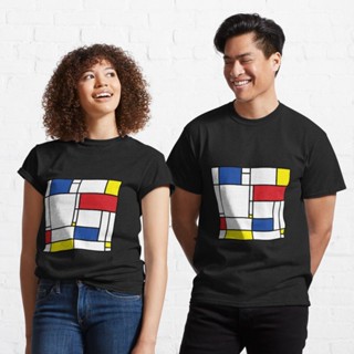 เสื้อแขนสั้น เสื้อไม่ต้องรีด เสื้อยืดผ้าหนา ผ้านุ่ม Mondrian Minimalist De Stijl Modern Art © fatfatin Classic T-Shirt