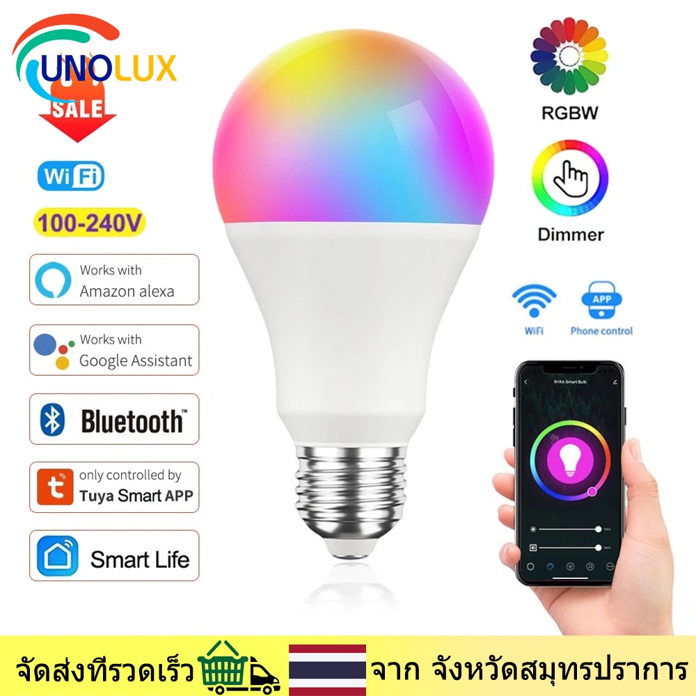 หลอดไฟอัจฉริยะ Unolux Tuya Wifi E27 สมาร์ทหลอดไฟ Dim Rgbcw 200-240V ไฟ Led Smart Life App ควบคุมสนับสนุน Alexa Google Home Alice