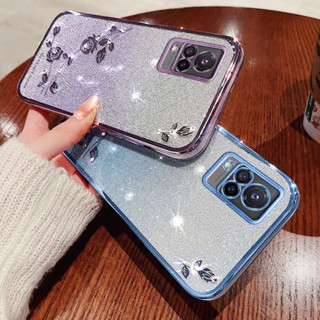 แฟชั่น ดอกกุหลาบ ดอกไม้ พลอยเทียม วิบวับ เคส Vivo S9 / S9E 5G ใส นิ่ม TPU เคส แวววาว ผงซิลิโคน ฝาหลัง