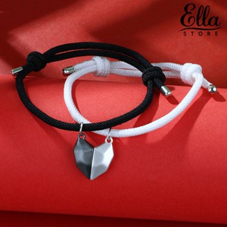 Ellastore123 สร้อยข้อมือ รูปหัวใจ ปรับความยาวได้ เครื่องประดับ สําหรับผู้ชาย และผู้หญิง 1 คู่