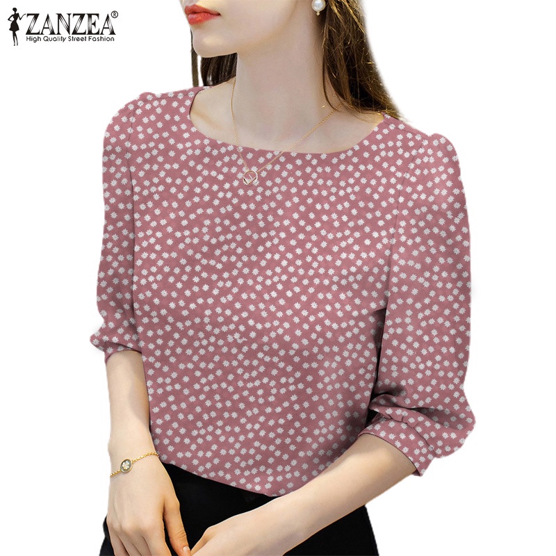 Zanzea เสื้อเบลาส์ คอสี่เหลี่ยม แขนเจ็ดส่วน พิมพ์ลายดอกไม้ สง่างาม สําหรับผู้หญิง