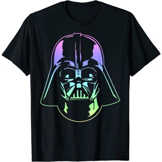 เสื้อยืดแขนสั้นผ้าฝ้ายแท้เสื้อยืดแขนสั้น พิมพ์ลายกราฟฟิค Star Wars Darth Vader Head Neon ไล่โทนสี แฟชั่นสําหรับผู้ชาย แล