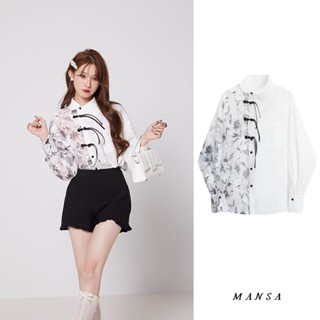 MANSA floral patchwork shirt เสื้อเชิ้ตเเขนยาว เสื้อโอเวอร์ไซส์ผู้หญิง เสื้อลายดอก