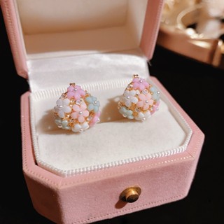 Korean Light Luxury New Fashion Zircon Pearl Flower Colorful Design Earrings