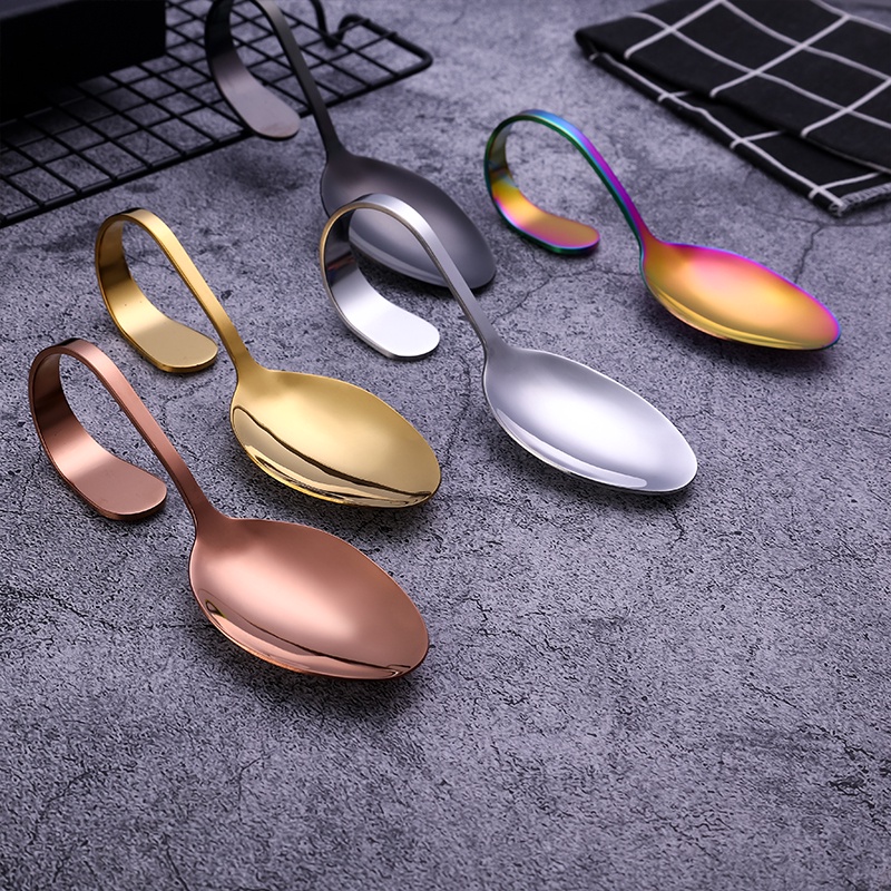 Katelv ช้อนสเตนเลส ด้ามจับงอ คุณภาพสูง สําหรับเสิร์ฟบุฟเฟ่ต์ - รูปที่ 2