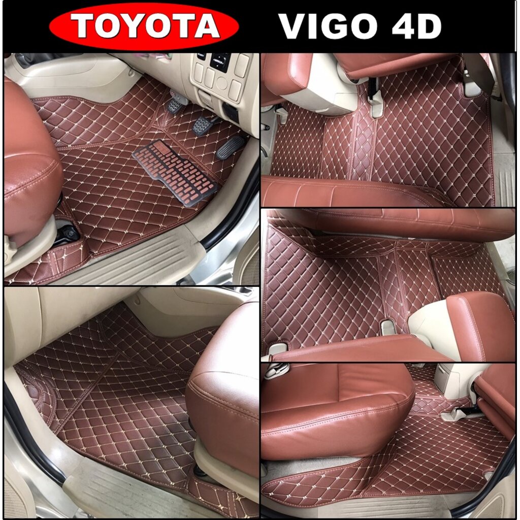 พรมปูพื้นรถยนต์ 6D TOYOTA VIGO 4ประตู พรม6D สีน้ำตาลเข้ม เข้ารูป เต็มคัน 3ชิ้น