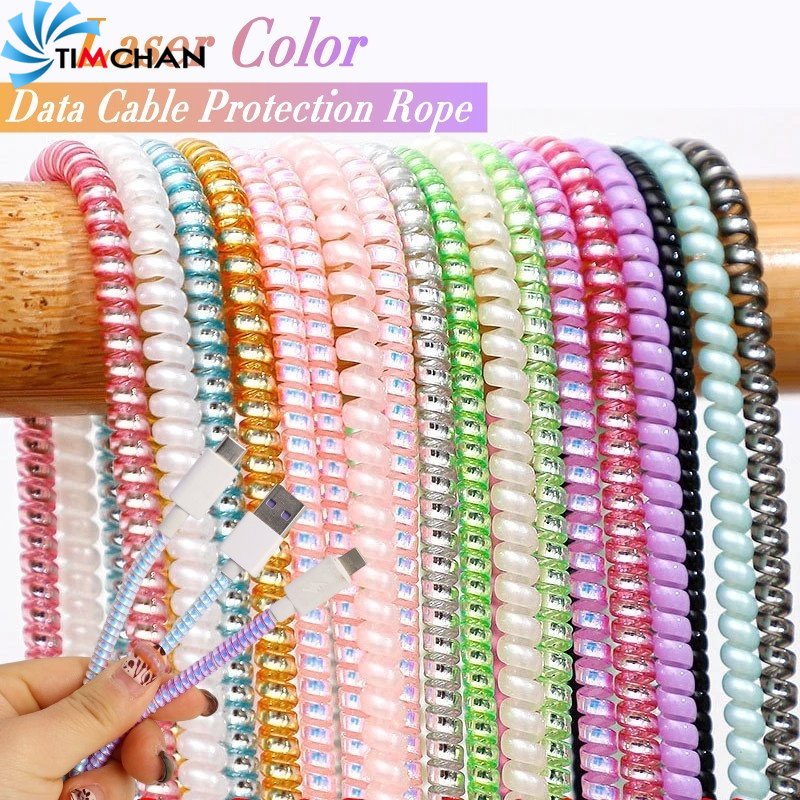 1.4 ม. นํากลับมาใช้ใหม่ได้ สากล นุ่ม TPU หลากสี ห่อข้อมูล ตกแต่ง ที่ม้วน สีเลเซอร์ เกลียว สายชาร์จ ป้องกัน เชือก โทรศัพท์มือถือ เครื่องมือจัดการสายเคเบิล