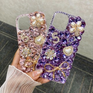 เคสโทรศัพท์มือถือ ประดับมุก พลอยเทียม กลิตเตอร์ วิบวับ 3D หรูหรา สําหรับ iPhone 14 Pro Max 13 12 11 Pro Max XS Max XR