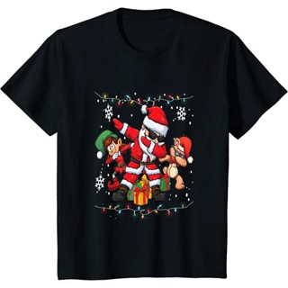 เสื้อยืด พิมพ์ลายคริสต์มาส Dabbing Santa Elf Friends สําหรับผู้ชาย