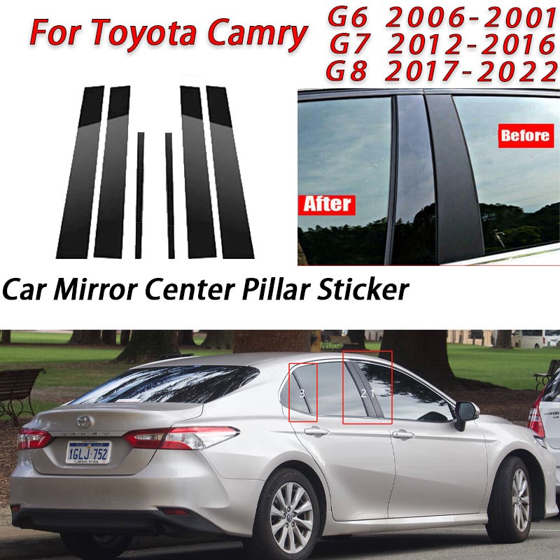 สติกเกอร์ฟิล์มติดเสากระจกหน้าต่างรถยนต์ สีดําวาว สําหรับ Toyota Camry XV40 XV50 XV70 2006 -2021