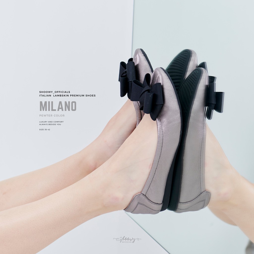 (SALE)รองเท้าหนังแกะ รุ่น Milano " Pewter color " (สีเทาเมทัลลิค)