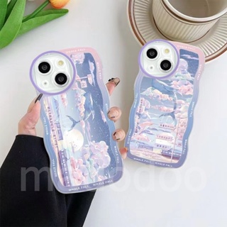 Casing Redmi 9T Note 7 6 5 Pro 4 4X Plus S2 Wavy Edge Blue And Pink Pictures Of Lovely Dolphins Beautiful Clouds Cute Oval Lens Fine Hole Airbag Shockproof Soft Phone Case Cover BW 46