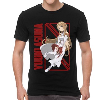 เสื้อยืดแขนสั้นเสื้อยืดแขนสั้นลําลอง ผ้าฝ้าย 100% พิมพ์ลาย Sword Art Online Yuuki Asuna สไตล์ญี่ปุ่น สําหรับผู้ชายS-5XL