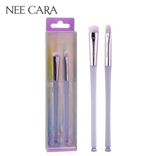 NEE CARA SHORT SHADER BRUSH + LIP BRUSH (N822) : neecara นีคาร่า แปรงด้ามม่วง แพคคู่ x 1 ชิ้น OFS