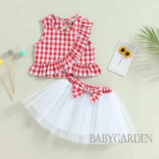 Babygarden-3-24m ชุดเสื้อผ้าเด็กผู้หญิง แขนกุด ลายสก๊อต เสื้อกล้ามระบาย + กระโปรงตูตู