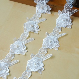 1 yard Vintage Flower Pearl Lace Trim Wedding Ribbon Applique DIY Sewing Craft DIY Trim Garment Sewing Accessories LY