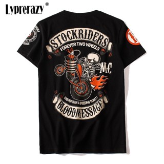 Lyprerazy Japanese Harajuku Ukiyoe Skull Motorcycles Printed T Shirt Tide Brand Mens Short Sleeved T-shirt_03