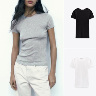 Zara 23 เสื้อยืดคอกลม แขนสั้น ทรงสลิมฟิต สไตล์มินิมอล มินิมอล เข้าได้กับทุกชุด เหมาะกับฤดูใบไม้ผลิ0858017