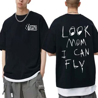 [S-5XL]Astroworld เสื้อยืด ผ้าฝ้าย พิมพ์ลายโลโก้กระบองเพชร Travis Scott Look Mom I Can Fly สไตล์ฮิปฮอป สําหรับผู้ชาย และ