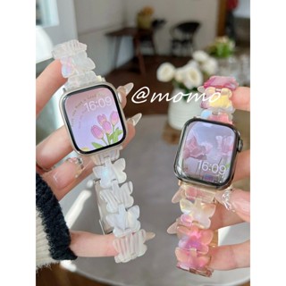 สายนาฬิกาข้อมือเรซิ่น ลายผีเสื้อ หรูหรา สําหรับ Apple Watch Ultra S8 S7 S6 5 4 3 2 Se iWatch Band 49 มม. 44 มม. 41 มม. 40 มม.