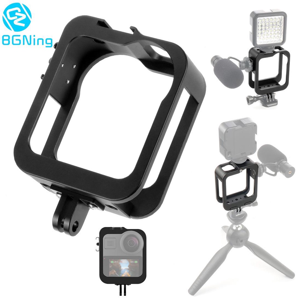 BGNING อลูมิเนียม CNC กรอบป้องกัน 360 VR กล้องพาโนรามากรงสําหรับ GoPro Max ถอดเคส Quick Release พร้อมที่ยึดรองเท้าเย็น