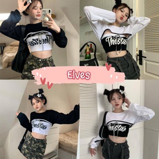 Elves✨พร้อมส่ง✨  เสื้อเซ็เสื้อเกาะอก+เสื้อคลุมไหมพรม แนวสตรีทใส่สบายผ้านิ่ม ~56092+56092A~