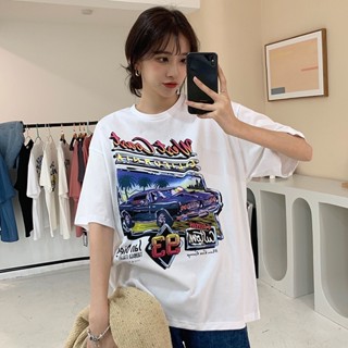 Suxi เสื้อยืดลําลอง แขนสั้น พิมพ์ลาย ทรงหลวม เข้ารูป เข้ากับทุกการแต่งกาย สไตล์วินเทจ แฟชั่นฤดูร้อน สําหรับสตรี