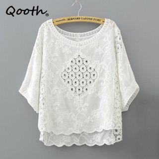 Qooth เสื้อโค้ทสั้นลําลอง กันแดด ทรงหลวม ฉลุลาย เหมาะกับฤดูใบไม้ผลิ ฤดูร้อน สําหรับสตรี QT2073