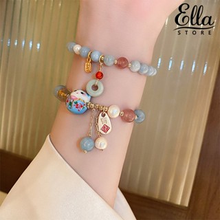 Ellastore123 สร้อยข้อมือ ประดับลูกปัดไข่มุกเทียม คริสตัลปลอม ยืดหยุ่น นําโชค สําหรับผู้หญิง