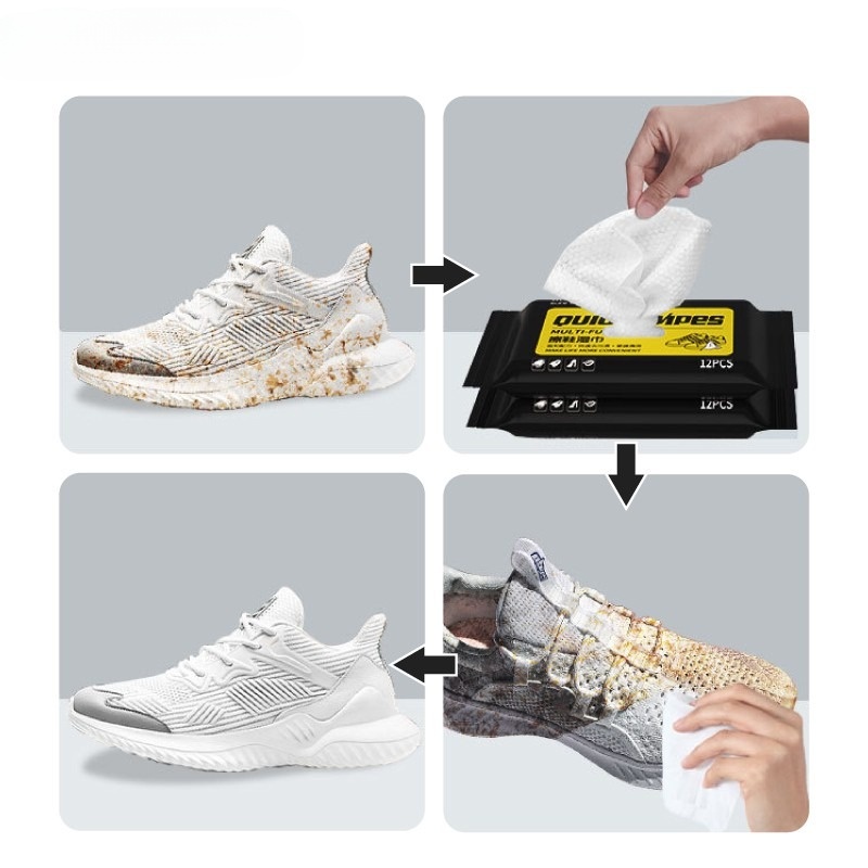 แผ่นเช็ดทำความสะอาดรองเท้า ทิชชูเปียกเช็ดรองเท้า Shoe shine wipes พร้อมส่ง