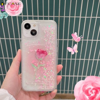 เคสโทรศัพท์มือถือ ลายดอกกุหลาบ แต่งกลิตเตอร์ ไล่โทนสีชมพู แวววาว หรูหรา สําหรับ iPhone 14 13 12 Pro Max 11