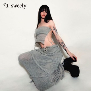 U-sweety ใหม่ เสื้อแขนกุด เปิดไหล่ สีพื้น แฟชั่นสําหรับผู้หญิง 2023