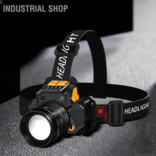  Industrial Shop เซ็นเซอร์ไฟ LED หัวโรตารีซูม USB ชาร์จไฟฉายคาดหัวไฟแรงกลางแจ้งไฟฉายคาดศีรษะพร้อมแบตเตอรี่