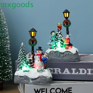 MXGOODS Handmade Micro Landscape Resin Fairy Garden Ornament Miniature Figurine Cute Craft Village Scene Snowman Xmas Tree With LED Light Christmas Decoration