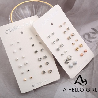 A HELLO GIRL ชุดเครื่องประดับ ต่างหู ประดับไข่มุก ขนาดเล็ก สีทอง สีเงิน แบบเรียบง่าย เหมาะกับของขวัญ แฟชั่นสําหรับเด็กผู้หญิง จํานวน 12 คู่