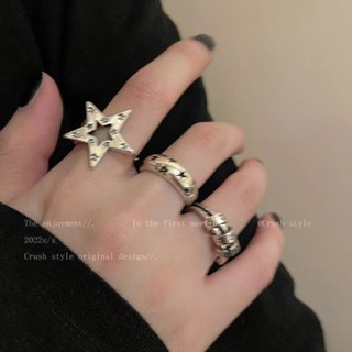 Dark Black~five-pointed Star Metal Open Ring Designed By Female Minority Hip-hop Cold Wind Index Finger Ring Lovers Ring