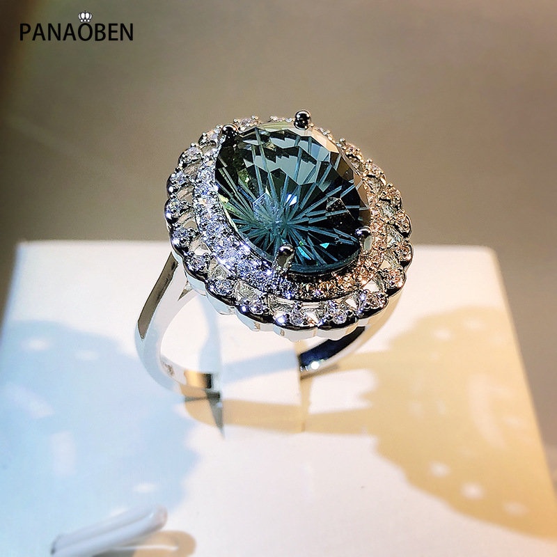 PANAOBEN♥แหวนหมั้น ประดับโทแพซ หรูหรา สีฟ้า เครื่องประดับ สําหรับผู้หญิง แหวนทองครึ่งสลึง แหวนแฟชั่น คริสต์มาส แหวนทอง แหวนคู่ แหวนผู้ชาย