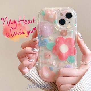 เคสโทรศัพท์มือถือ TPU นิ่ม กันกระแทก กันรอยขีดข่วน ลายดอกไม้ หมี สีแดง สําหรับ iphone 11 14 Pro Max 13 12P