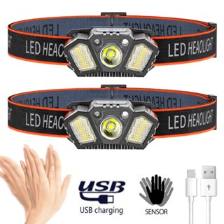 ไฟฉายสวมศีรษะ LED เซนเซอร์ตรวจจับการเคลื่อนไหว ชาร์จ USB กันน้ํา น้ําหนักเบา สว่างพิเศษ สําหรับวิ่ง ขี่จักรยาน ตกปลา ตั้งแคมป์ เดินป่า