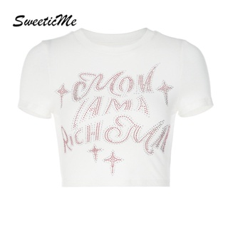 Sweeticme ใหม่ เสื้อยืดลําลอง แขนสั้น คอกลม เข้ารูป พิมพ์ลาย แฟชั่นสําหรับสตรี 2023