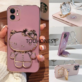 เคสไอโฟน For iPhone 11 Pro Max เคส iPhone 6 Plus Casing iPhone X Cover iPhone XS max Cases iPhone 6S plus เคส iPhone XR Cute Anime Cartoon Vanity Mirror Hello Kitty Holder Phone Case With Metal Sheet TK โทรศัพท์มือถือ